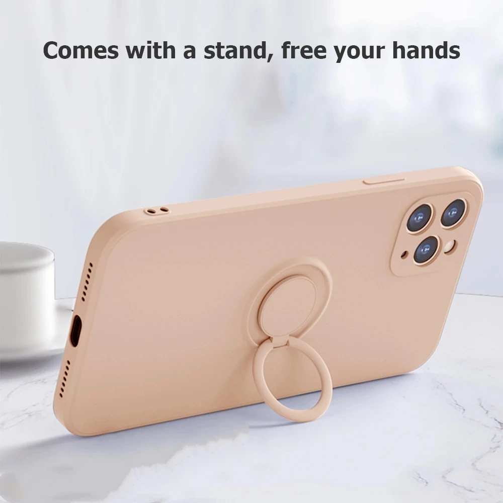 Material: Microfiber, Color: cream, Ships From: CN - With Ring Holder Shockproof Case For IPhone 15 14 13 12 11 Pro Xs Max Xr SE2/SE3 8 7 Plus Silicone TPU Soft Back Cover