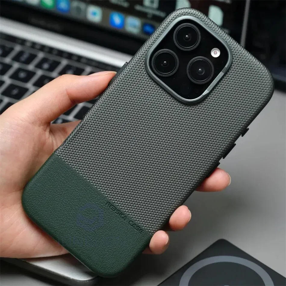Color: Beige, Material: POLYESTER - Luxury Hit Color Wireless Charge For MagSafe Premium Leather Case For iPhone 16 Plus 15 14 13 Pro Max Alloy Len Shockproof Cover