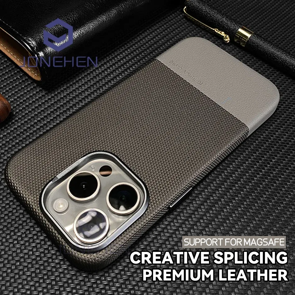 Color: Beige, Material: POLYESTER - Luxury Hit Color Wireless Charge For MagSafe Premium Leather Case For iPhone 16 Plus 15 14 13 Pro Max Alloy Len Shockproof Cover