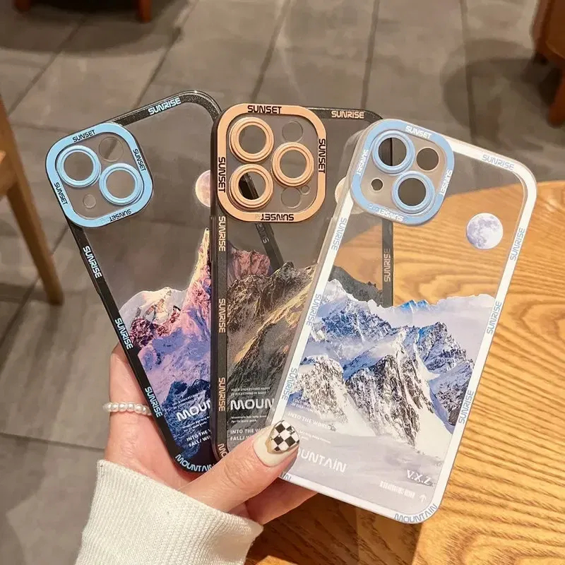 Color: Clear, Material: Microfiber - Retro INS Sunset Sky Clouds Moon Pattern Case For Samsung Galaxy S10 S20 S21 S22 S23 S24 FE Plus Ultra Note 20 Shockproof Cover