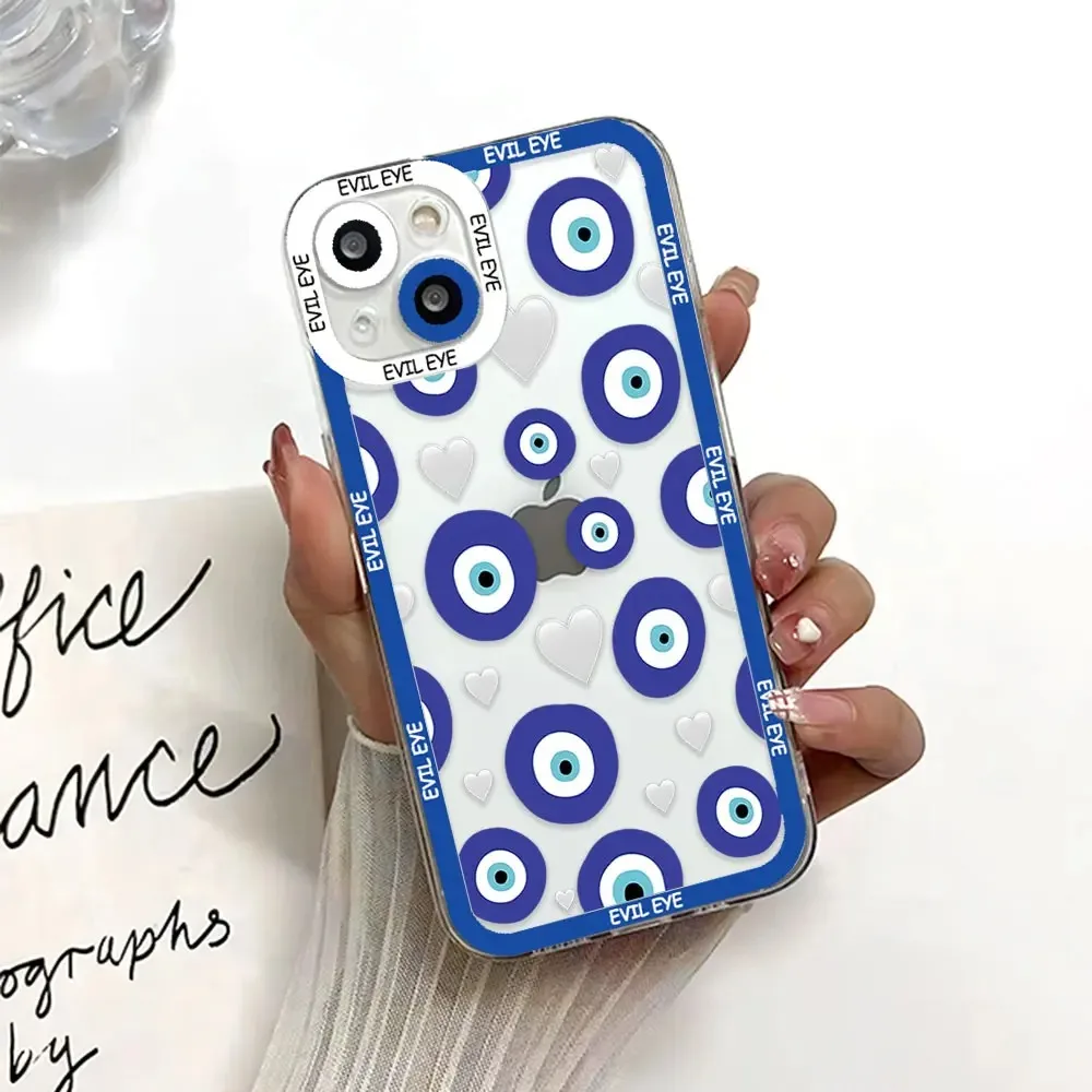 Color: Dark Grey, Material: leather - Blue Evil Eye Phone Case For Samsung Galaxy S10 S20 S21 S22 S23 S24 FE Plus Ultra Note 20 Transparent TPU Case