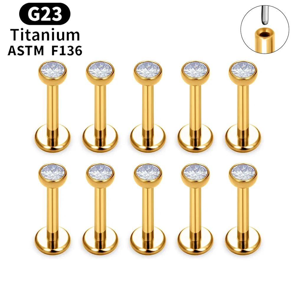 Metal color: SILVER PLATED, Ships From: CHINA, Main Stone Color: green - 10PCS ASTM F136 G23 Titanium Piercing Labret Lip Ring Stud Earring CZ Ear Tragus Cartilage Helix Daith Pierc Jewelry 16/18/20g