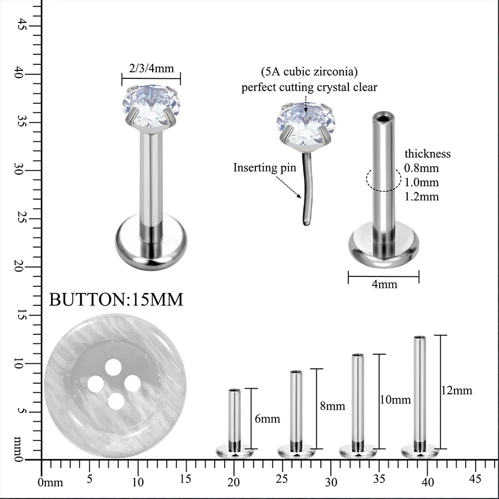 Metal color: SILVER PLATED, Ships From: CHINA, Main Stone Color: green - 10PCS ASTM F136 G23 Titanium Piercing Labret Lip Ring Stud Earring CZ Ear Tragus Cartilage Helix Daith Pierc Jewelry 16/18/20g