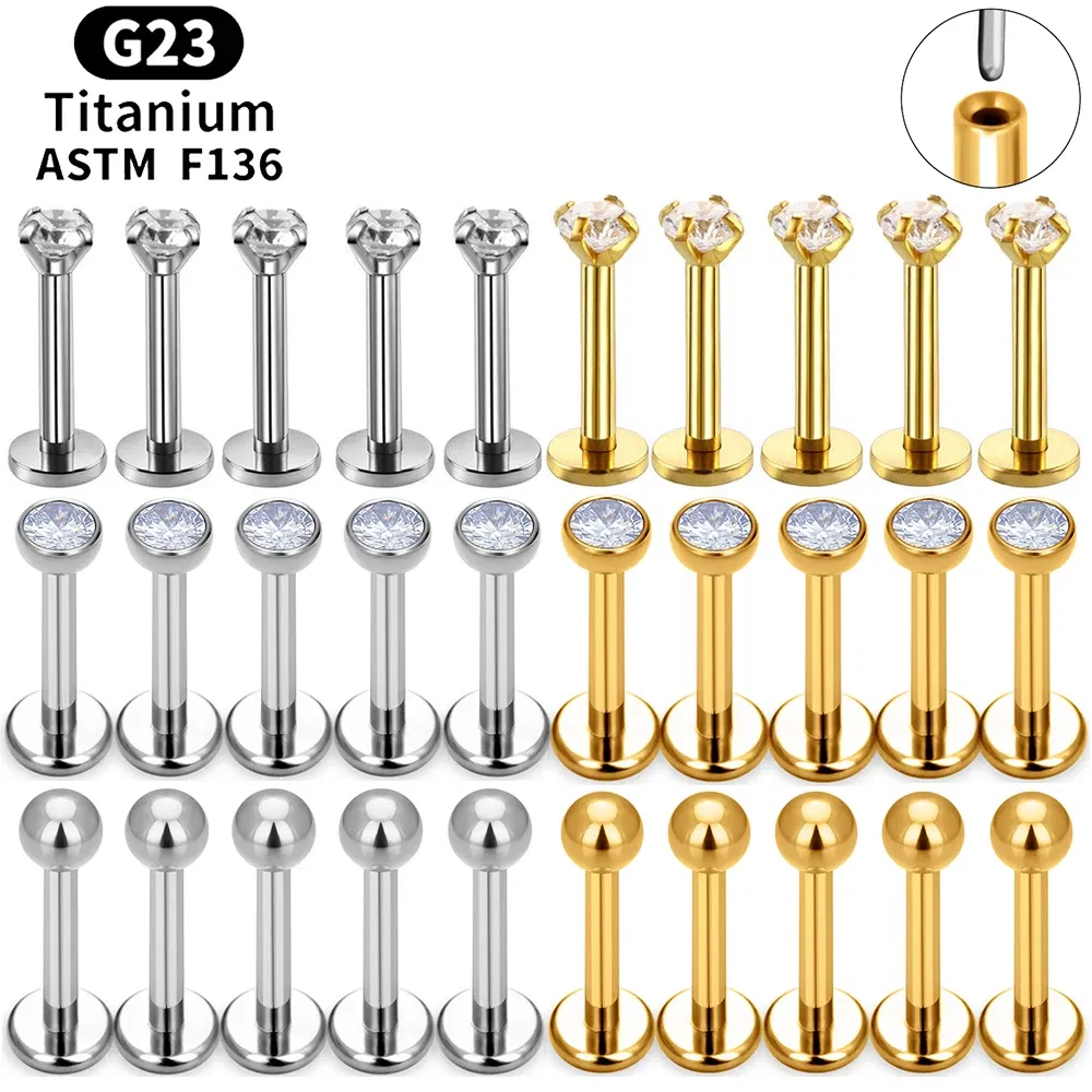 Metal color: SILVER PLATED, Ships From: CHINA, Main Stone Color: green - 10PCS ASTM F136 G23 Titanium Piercing Labret Lip Ring Stud Earring CZ Ear Tragus Cartilage Helix Daith Pierc Jewelry 16/18/20g