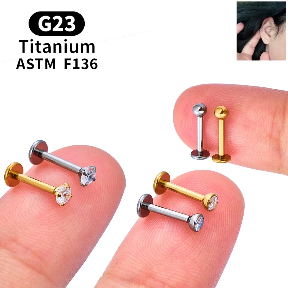 Metal color: SILVER PLATED, Ships From: CHINA, Main Stone Color: green - 10PCS ASTM F136 G23 Titanium Piercing Labret Lip Ring Stud Earring CZ Ear Tragus Cartilage Helix Daith Pierc Jewelry 16/18/20g