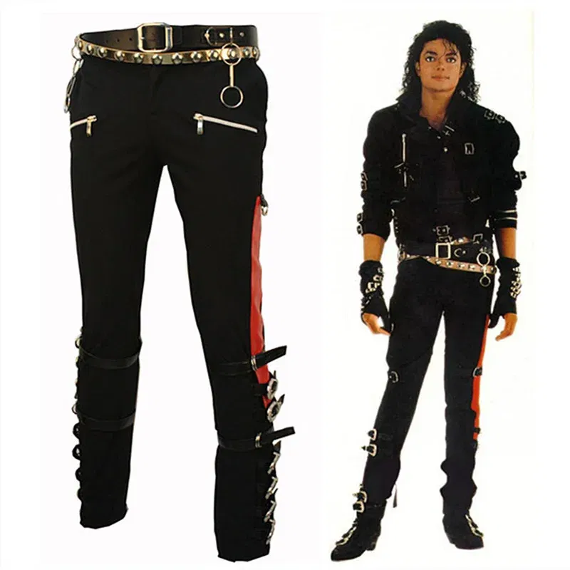 Color: green, Size: 38 - Punk Michael Jackson BAD Pants Trousers and Belt in1990'S