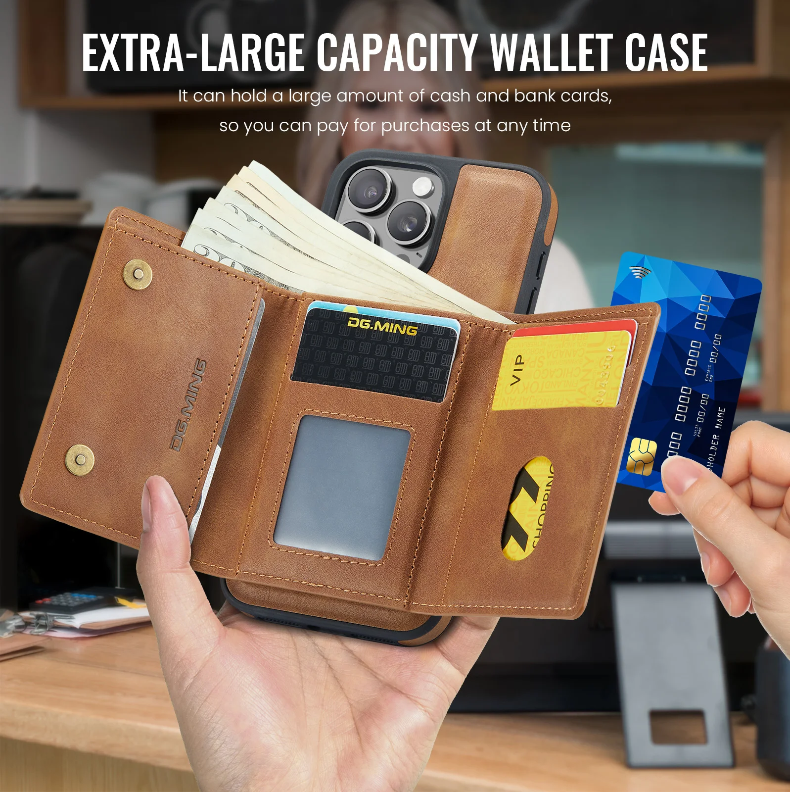Color: Brown, Material: Microfiber - Detachable 2 IN 1 Magnetic For Magsafe Leather Case For iPhone 16 Pro Max 15 12 13 11 14 Plus 16e Flip Wallet Card Holder Cover