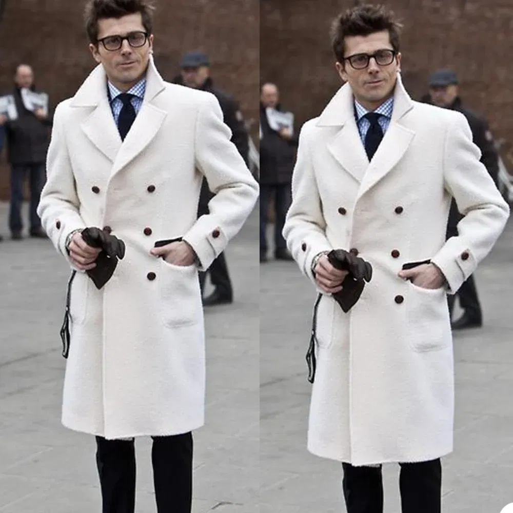 Color: army green, Size: 3P - Solid White England Style Woolen Overcoat Men's Thick Plus Double-Breasted Long Coat Casual Winter Fashion Warm Jacket