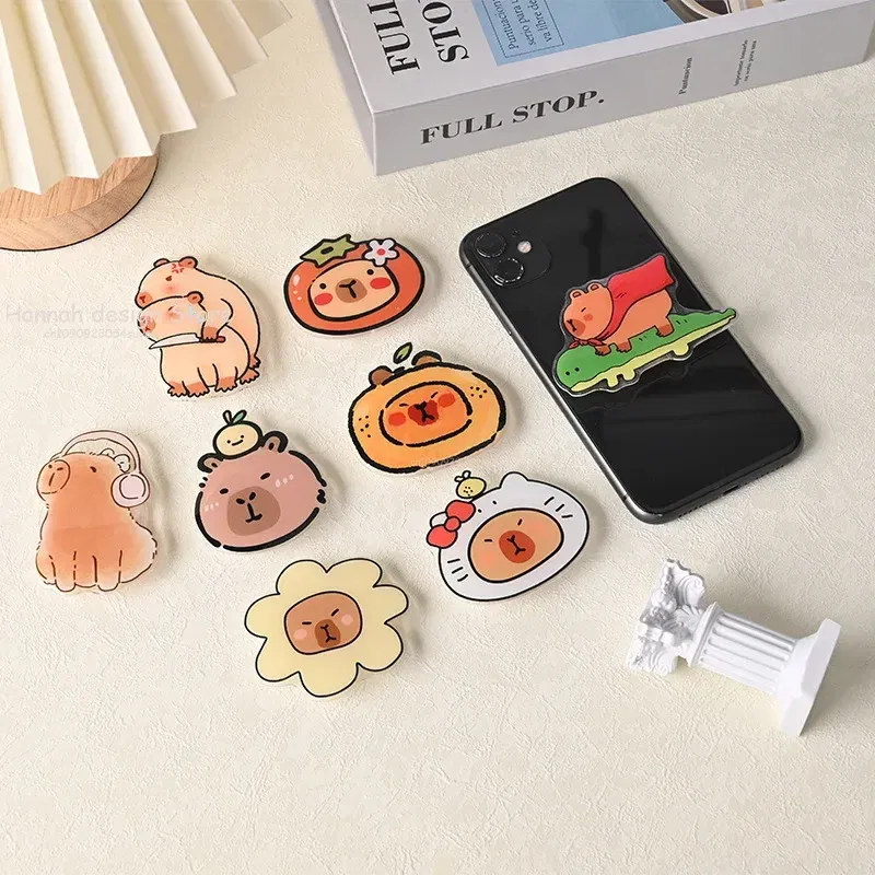 Color: Pink - Korean Cute Capibara Kapibara Griptok Guinea Pig Phone Holder Flower Grip Tok Stand Bracket Universal Support For iPhone Samsung
