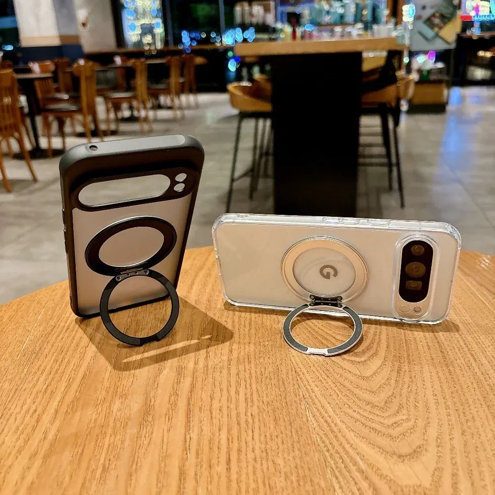 Color: Beige, Compatibility by Model: Google Pixel 6a - for Magsafe Matte Rotating Bracket Case for Google Pixel 10 9 Pro XL 8 7 6 9A 8A 7A 6A Holder Stand Transparent Shockproof Cover