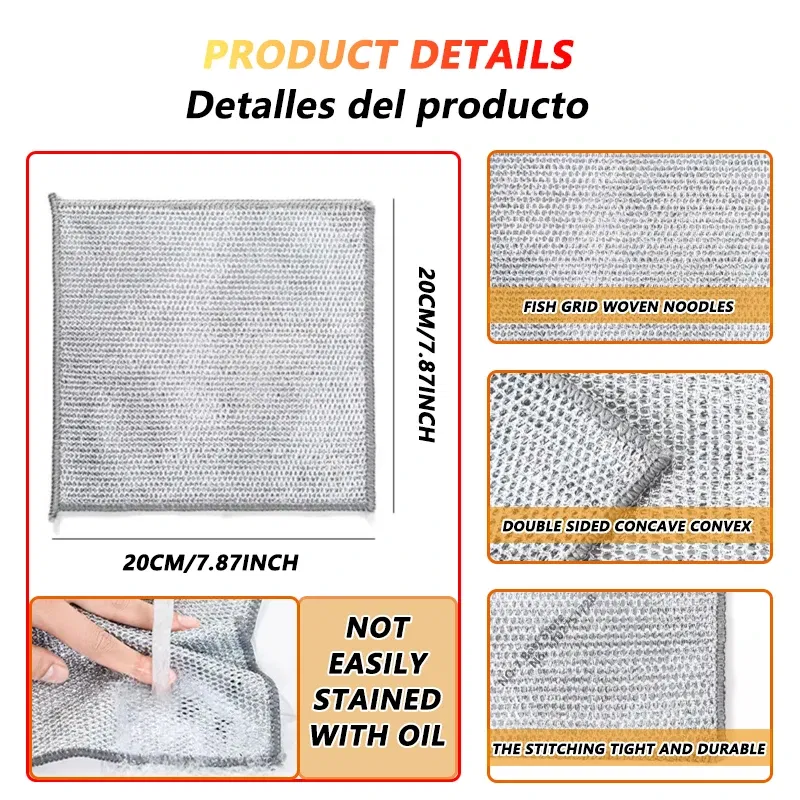 Color: Blue, Specification: 3pcs - Magic Cleaning Cloth Multipurpose Wire Miracle Cleaning Cloth Innovative Dishwashing Net Hand Towel for Kitchen Dishwashing Grid