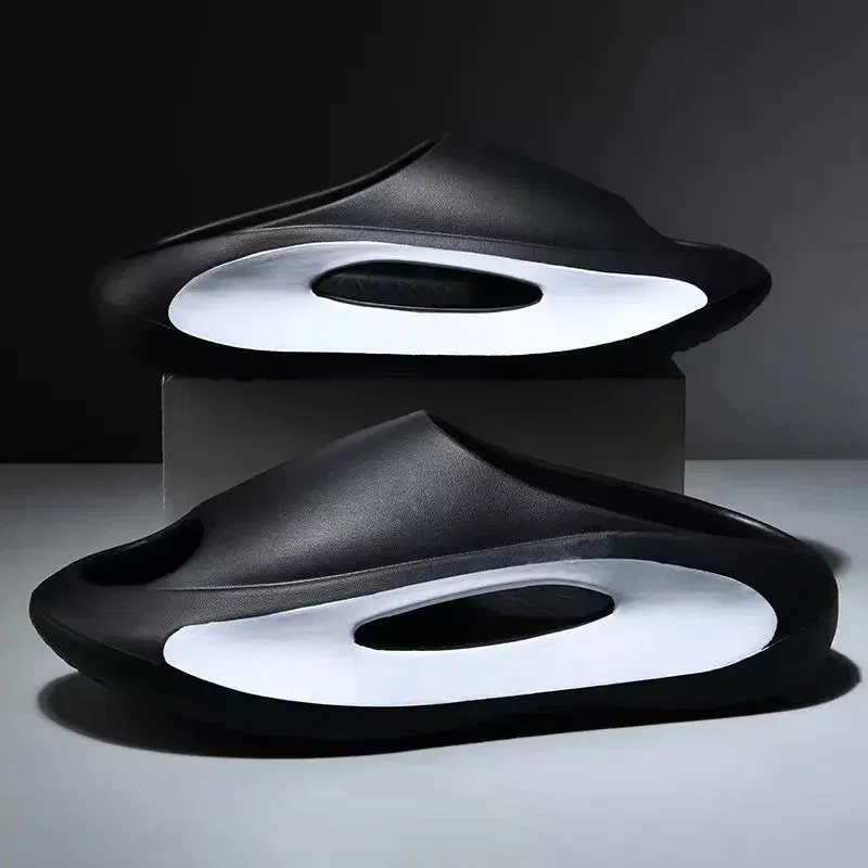 Color: black, Shoe Size: 44-45 - Summer Slippers Men Women EVA Soft Bottom Indoor Home Slides Sandals Light Beach Shoes Male Slippers Flip Flops Big Size 46 47