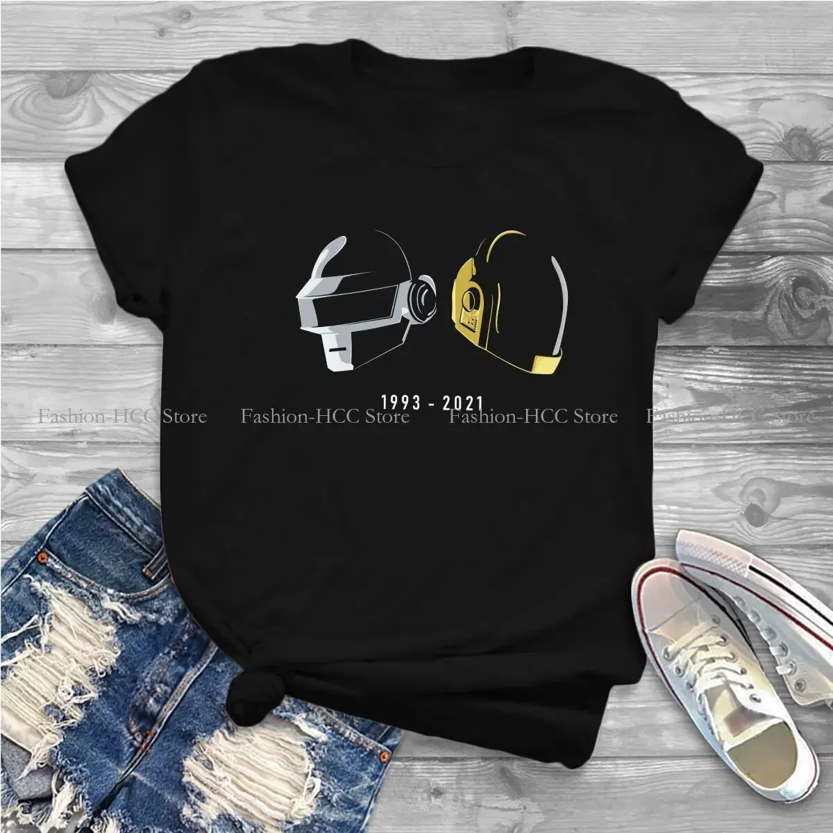 Color: WHITE, Size: S - Daft Punk Electronic Music Band Polyester TShirts Tribute Helmet Art Essential Distinctive Women's T Shirt Hipster Tops
