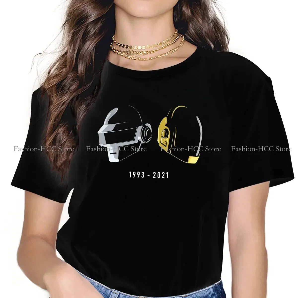 Color: WHITE, Size: S - Daft Punk Electronic Music Band Polyester TShirts Tribute Helmet Art Essential Distinctive Women's T Shirt Hipster Tops