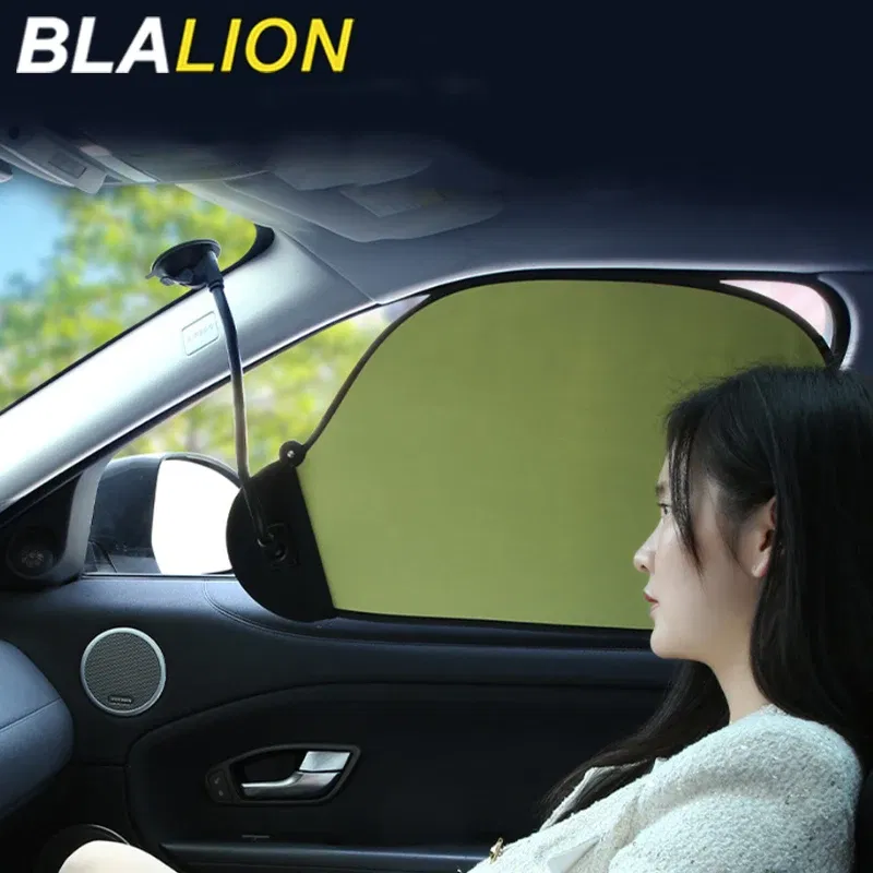 Color: Green - BLALION Car Side Window Sun Shade UV Protection Adjustable Suction Cup Sunshade Summer Foldable Sun Protection Heat Insulation