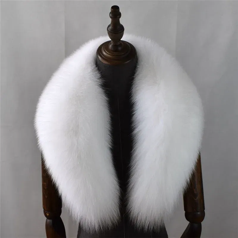 Color: Dark Khaki, Size: L - 100% Natural Real Fox Fur Collar For Women Men Coat Jacket Fur Scarf Winter Extra Large Size Neck Warmer Fur Scarf Shawls Wraps