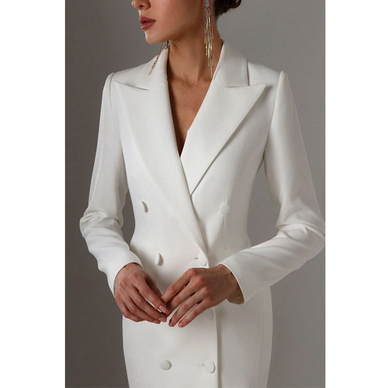 Color: WHITE, Size: XL - Women's Suit Long Blazer Double Breasted Jacket White Tuxedo Party Point Lapel Clothes спор?‚ивн?‹й кос?‚юм ?¶?µнск