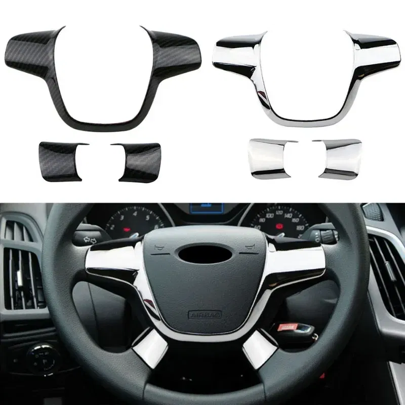 Color Name: black - ABS Car Steering Wheel Cover Sequin Trim Sticker for Ford Focus 3 Mk3 Kuga Escape 2012 2013 2014 2015 accessories