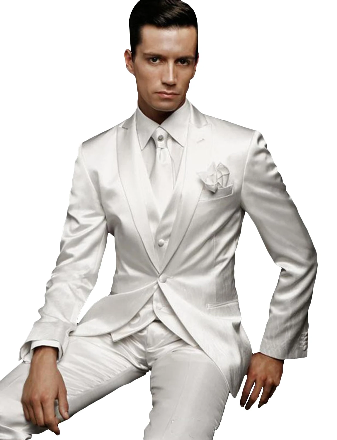 Color: black, Size: M - Men's 3 Piece Suit One Button Tailored Fit Wedding Jacket Tux Vest & Trousers