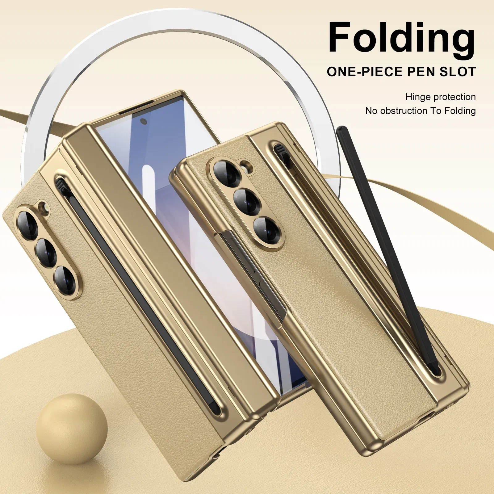 Color: black, Material: Cotton Fabric - With Touch Pen For Samsung Galaxy Z Fold 6 Slim 5 W25 5 4 3 Case Leather Plating Hinge 360 Full Screen Protector Folding Cover