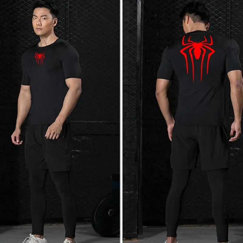 Color: Dark Grey, Size: L - Printed Men's Athletic Compression Shirts Athletic Quick Dry Breathable Rash Guard Athletic Tight Workout Tops Summer Men