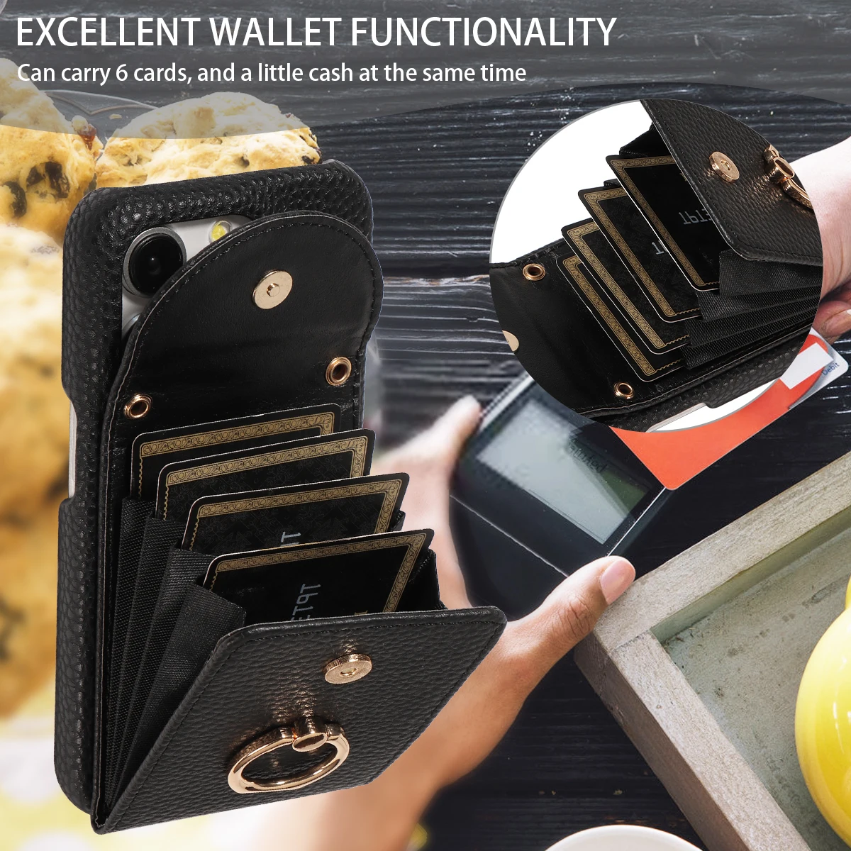 Color: Beige, Compatible-Phone Models: For iPhone 15 Plus, Bundle: Case & Strap, Material: Artificial Leather - High Quality Ring Stand Lychee Pattern Phone Case for IPhone16promax15 14 13 Crossbody with Lanyard PU Leather Anti-fall Cover