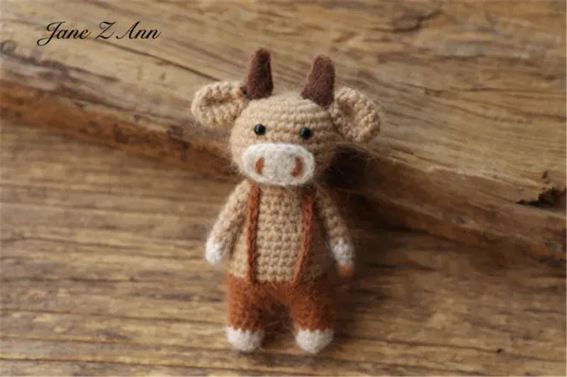 Color: Yellow, Size: ONE SIZE - Handmade mink plush dolls knitted calf rabbit bear mouse newborn full moon photography props