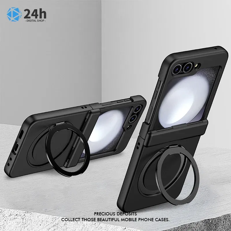 Color: Blue, Material: ABS - For Samsung Galaxy Z Flip5 Rotating 360?° Holder Phone case Magsafe Wireless charge 360 Degree Ring Magnetic stand Phone Covers