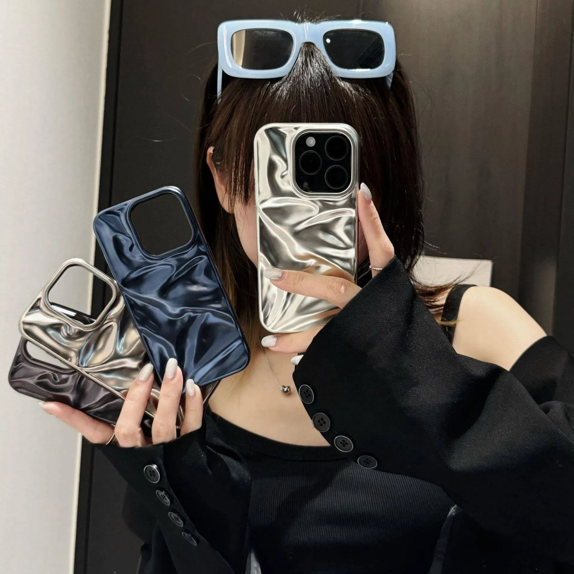 Color: Silver, Compatibility by Model: iPhone 13 - Soft Matte 3D Wavy Pattern Phone Case For iPhone 16 17 ProMax 17 Air 15 14 Plus 13 12 Pro Max 11 ins Water Ripple Creative Cover