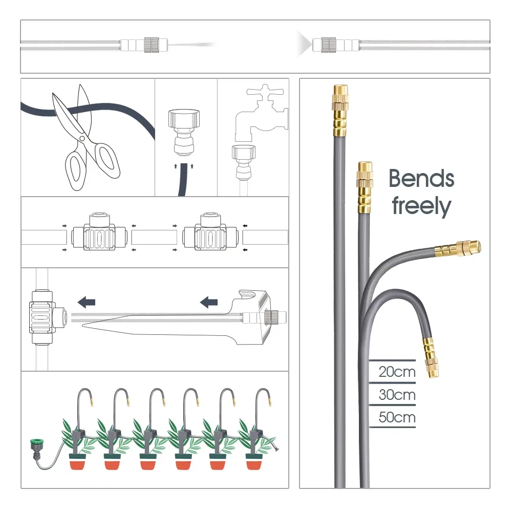 Color: Light green - 20-50CM New Adjustable Brass Spray Sprinklers Nozzle Extension 360?° Misting Systems Garden Lawn Watering Irrigation Quick Push