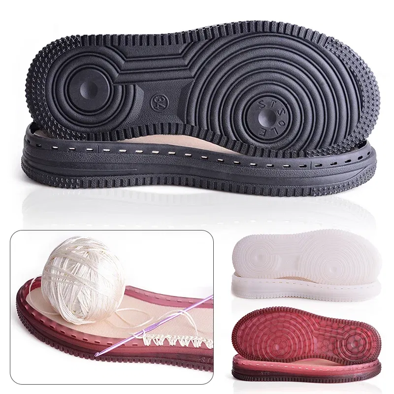 Color: WHITE, Shoe Size: 1.5 - 1 Pair Soft Rubber Soles Hand-woven Hook Line Soles Anti-slip Shoe Patch Durable Repair Replacement For Boot Shoes