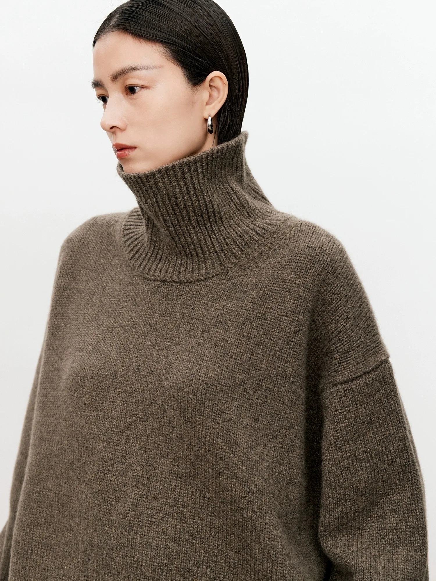Color: army green, Size: S, Ships From: CHINA - Turtleneck pure cashmere sweater female loose and thick languid lazy wind pullover sweater knitting base WOOL sweater