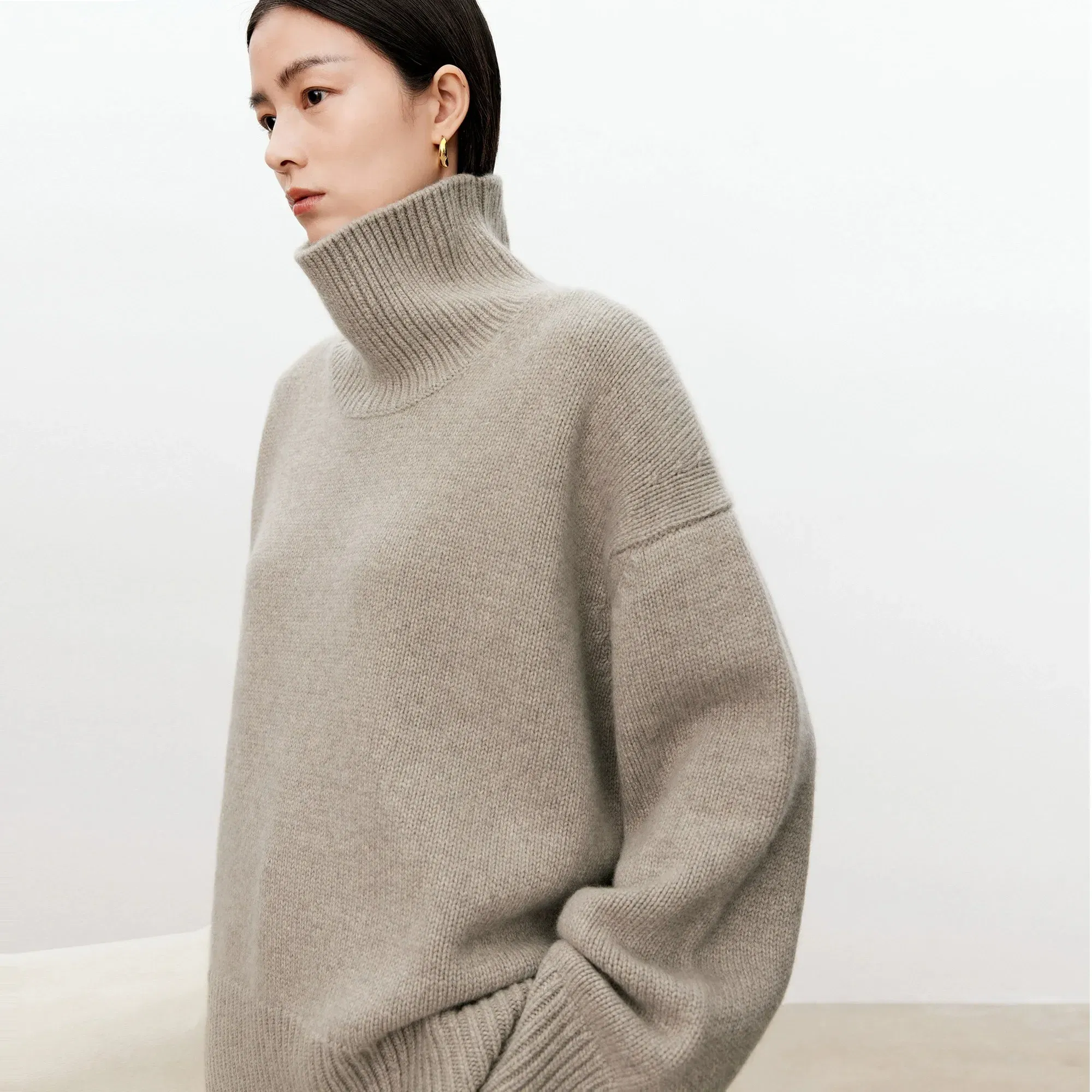 Color: army green, Size: S, Ships From: CHINA - Turtleneck pure cashmere sweater female loose and thick languid lazy wind pullover sweater knitting base WOOL sweater