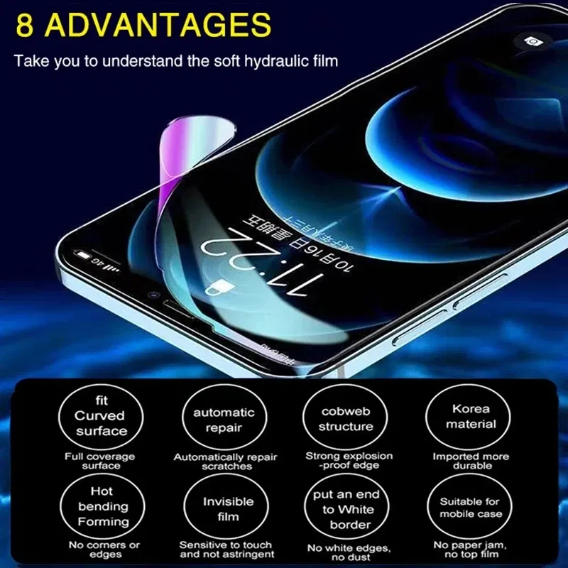 Color: ROYAL BLUE, Bundle: Bundle2 - 2Pcs Hydrogel Film for IPhone 12 13 Pro Max Mini Screen Protectors for IPhone 11 14 Pro XS Max X XR 6 6s 7 8 Plus SE Not Glass
