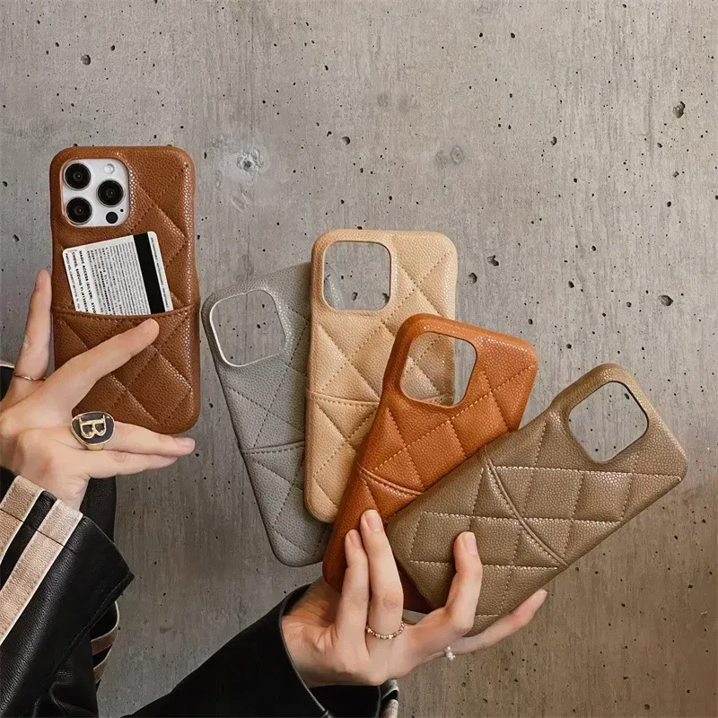 Color: black, Material: Plastic - Luxury Lattice Pattern Leather Cover for IPhone 16 15 14 13 Pro Max Credit Card Slot Holder Purse Wallet Shockproof Phone Case