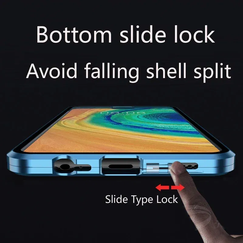 Color: Silver, Material: Microfiber - Double Sided Glass Magnetic Metal Snap Lock Phone Case For Honor Magic 4 5 Ultimate 6 Lite 7 Pro Lens Protection Cover Cases