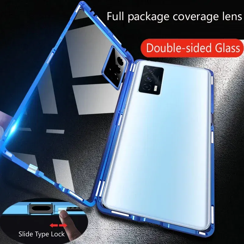 Color: Silver, Material: Microfiber - Double Sided Glass Magnetic Metal Snap Lock Phone Case For Honor Magic 4 5 Ultimate 6 Lite 7 Pro Lens Protection Cover Cases