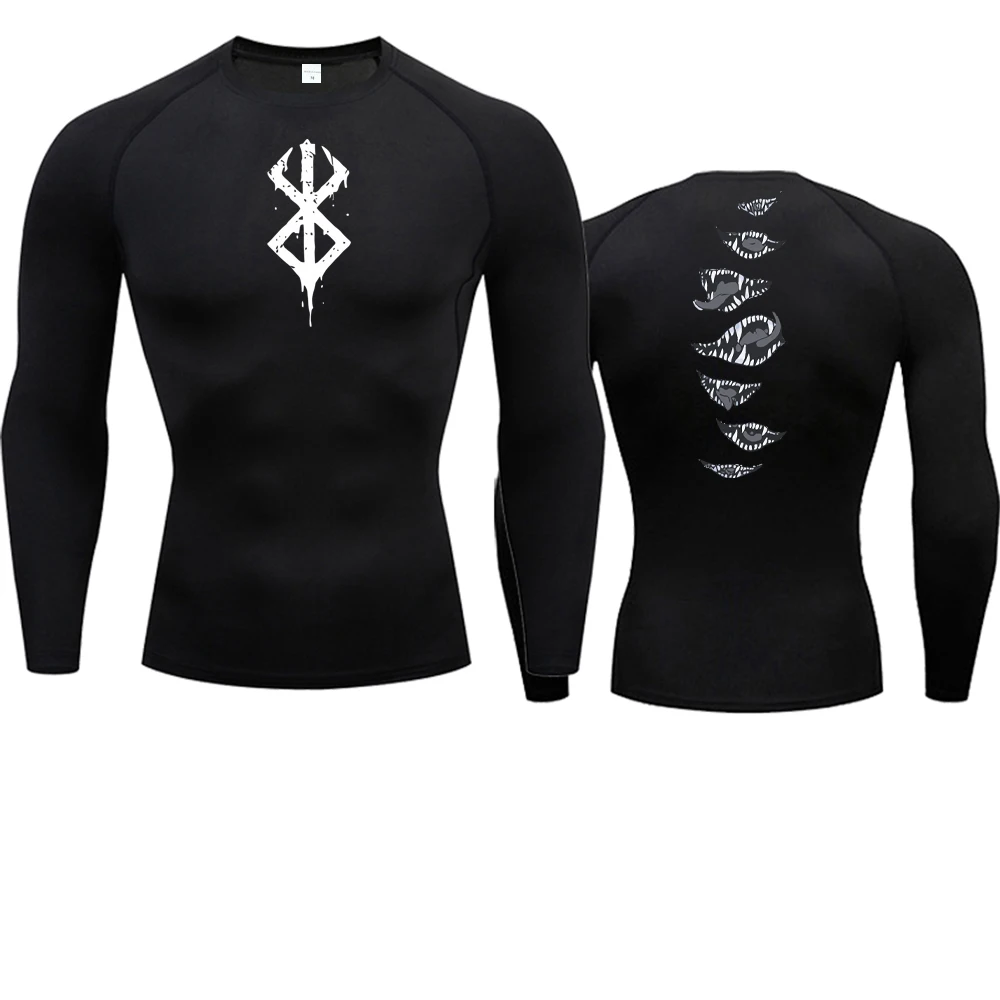 Color: Khaki, Size: S - 2024Anime Berserk Guts Men's Compression Shirt Fitness Sport Running Tight Gym TShirts Athletic Quick Dry Tops Tee Summer