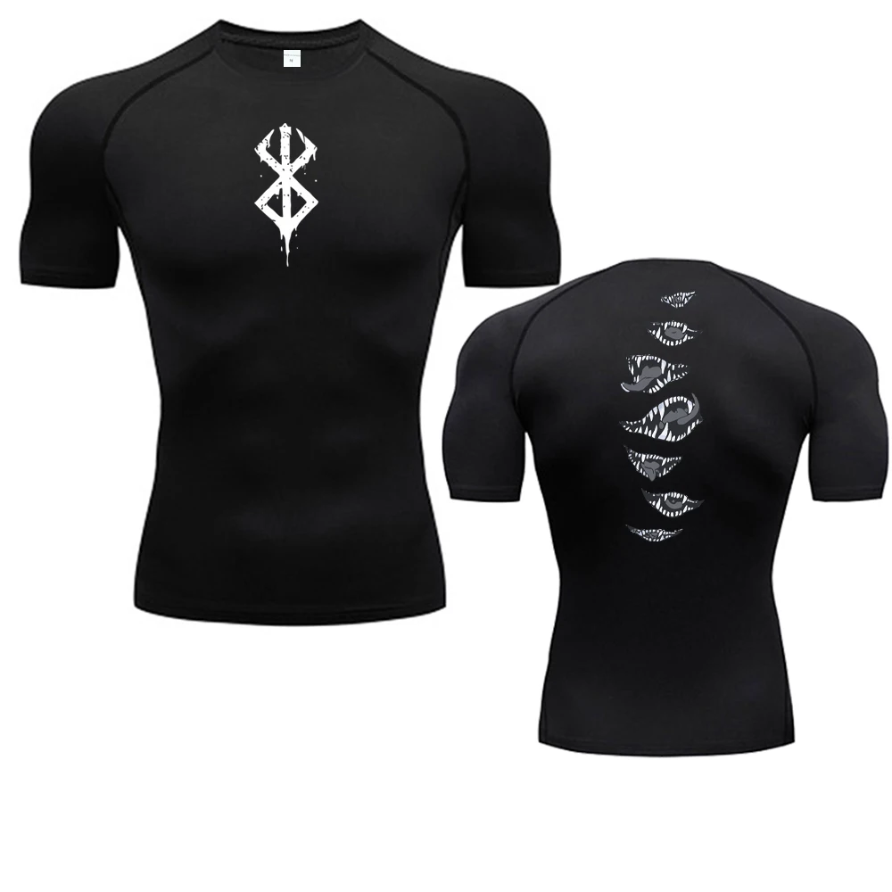Color: Khaki, Size: S - 2024Anime Berserk Guts Men's Compression Shirt Fitness Sport Running Tight Gym TShirts Athletic Quick Dry Tops Tee Summer