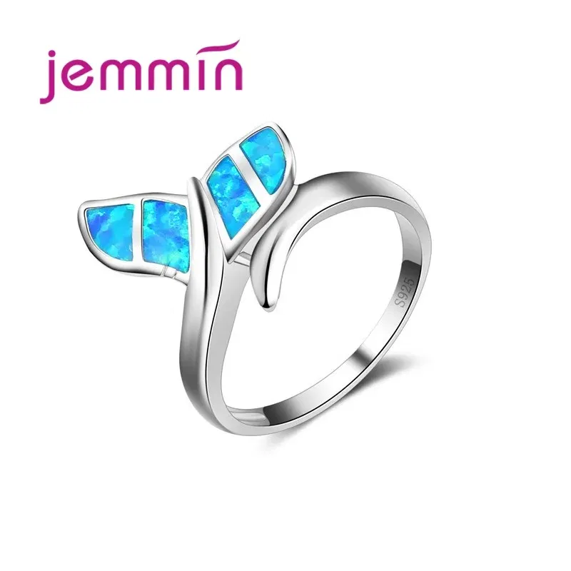 Ring Size: 8 - New Promotion Cute Whale Ring with Blue Fire Opal 925 Sterling Silver Rings for Women Wedding Popular Bague Bijoux