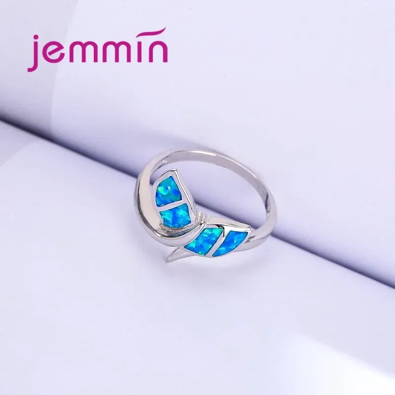 Ring Size: 8 - New Promotion Cute Whale Ring with Blue Fire Opal 925 Sterling Silver Rings for Women Wedding Popular Bague Bijoux