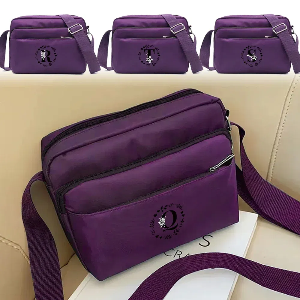 Color: GRAY - Purple One Shoulder Crossbody Bag Portable Commuting Large Capacity Simplicity Storage Bag Garland Letter Series Print Pattern