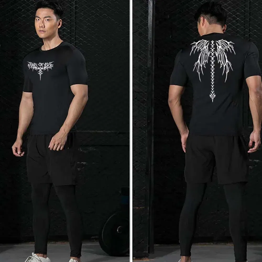 Color: Red, Size: XL - Men's Compression Shirt Anime Print Gym Sport Quick Dry Gym TShirts Fitness Athletic Undershirts Elasticity Tops Tee Summer Male