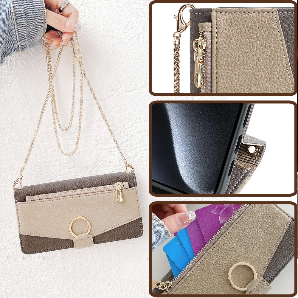 Color: Beige, Compatibility by Model: Galaxy A06 - Leather Phone Case for SAMSUNG Galaxy A05 A06 A16 A15 A36 A56 A26 5G Crossbody Wallet Case Flip Mirror Cover with Long Lanyard