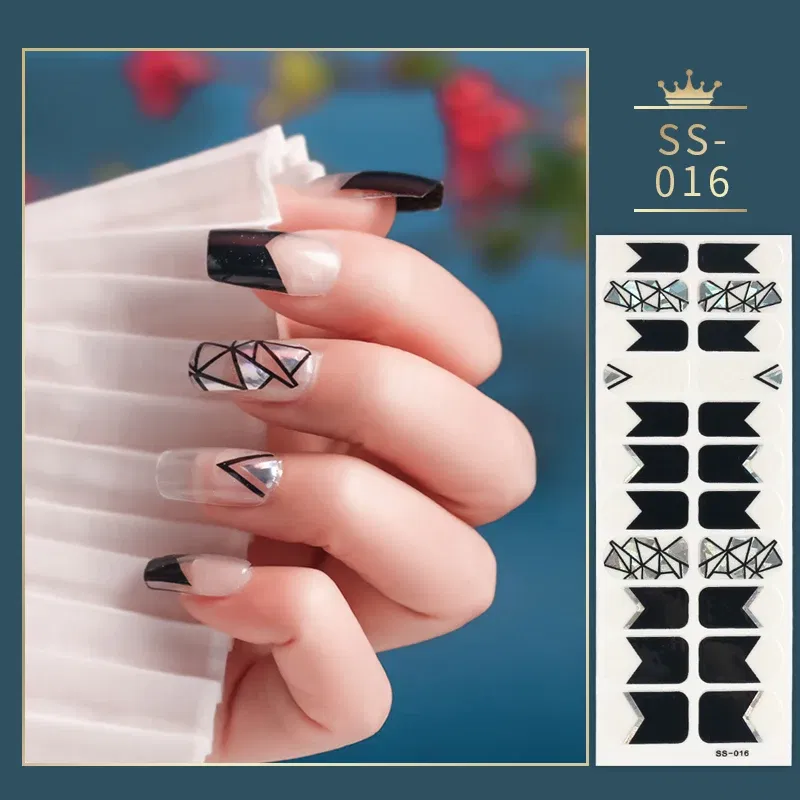 Color: Blue - 22 Tips Blue and White Shiny Speckles Nail Art Sticker Full Cover Nail Stickers Last Update Nail Wraps Lot Sticker for Nails