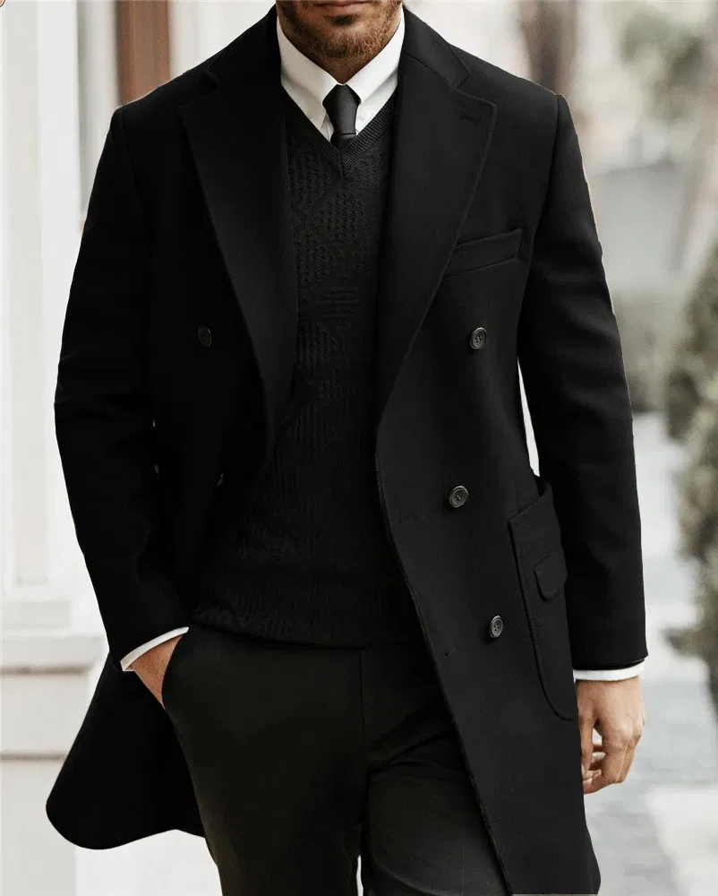 Color: Brown, Size: L - Classic Man Trench Coat Customized Notched Lapel Full Man Terno Double Breasted Elegant Gentleman Long Coat Men's Winter Jacket