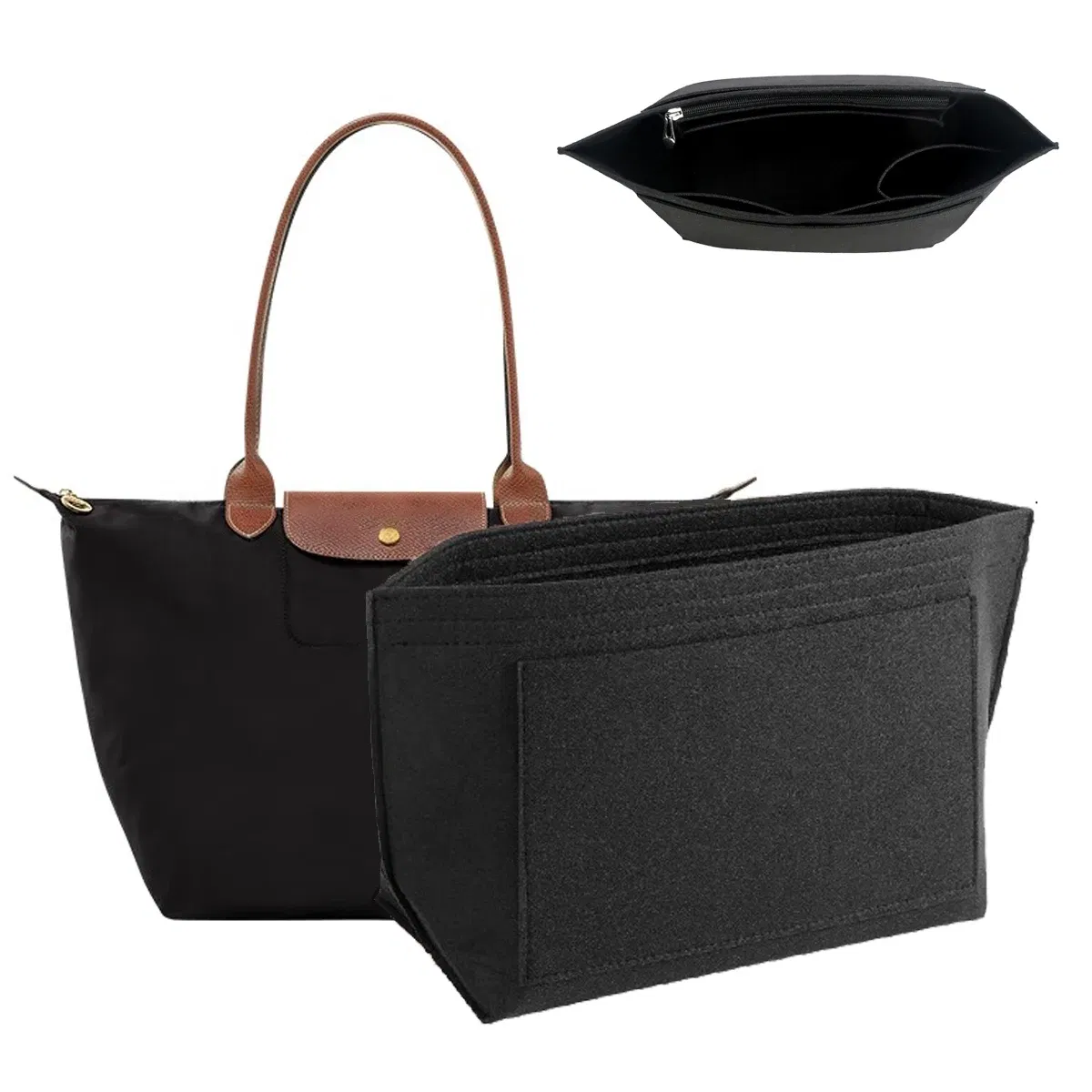 Color: Gold - Felt Purse Organizer Insert for Longchamp Le Pliage S/ML Handbag Insert