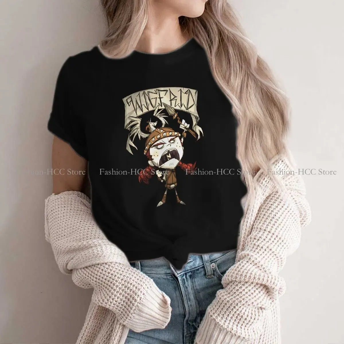 Color: black, Size: M - Wigfrid Casual Polyester TShirt Dont Starve Style Tops Comfortable T Shirt Female