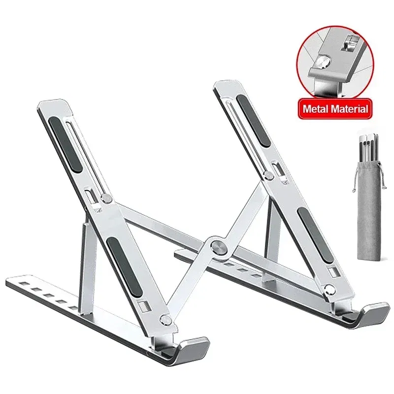 Color: WHITE - Aluminum Alloy Laptop Holder Stand Adjustable Foldable Portable for Notebook Computer Bracket Lifting Non-slip Holder