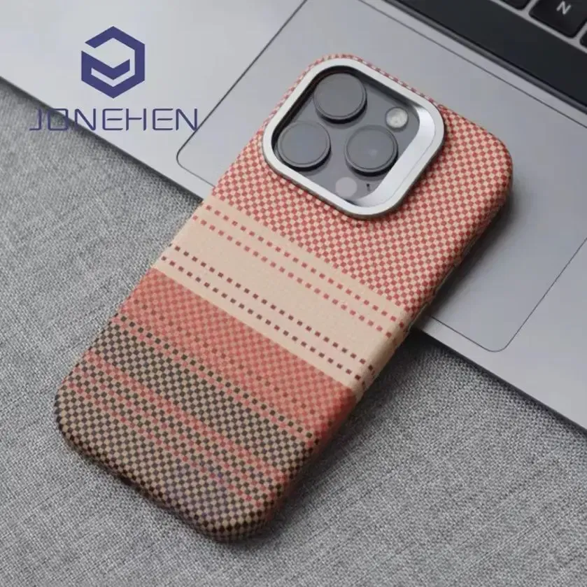 Color: Beige, Material: Microfiber - Luxury Magnetic Stand Metal Lens Relief Carbon Fibre Pattern For Magsafe Case For iPhone 15 14 13 Pro Max Shockproof Back Cover